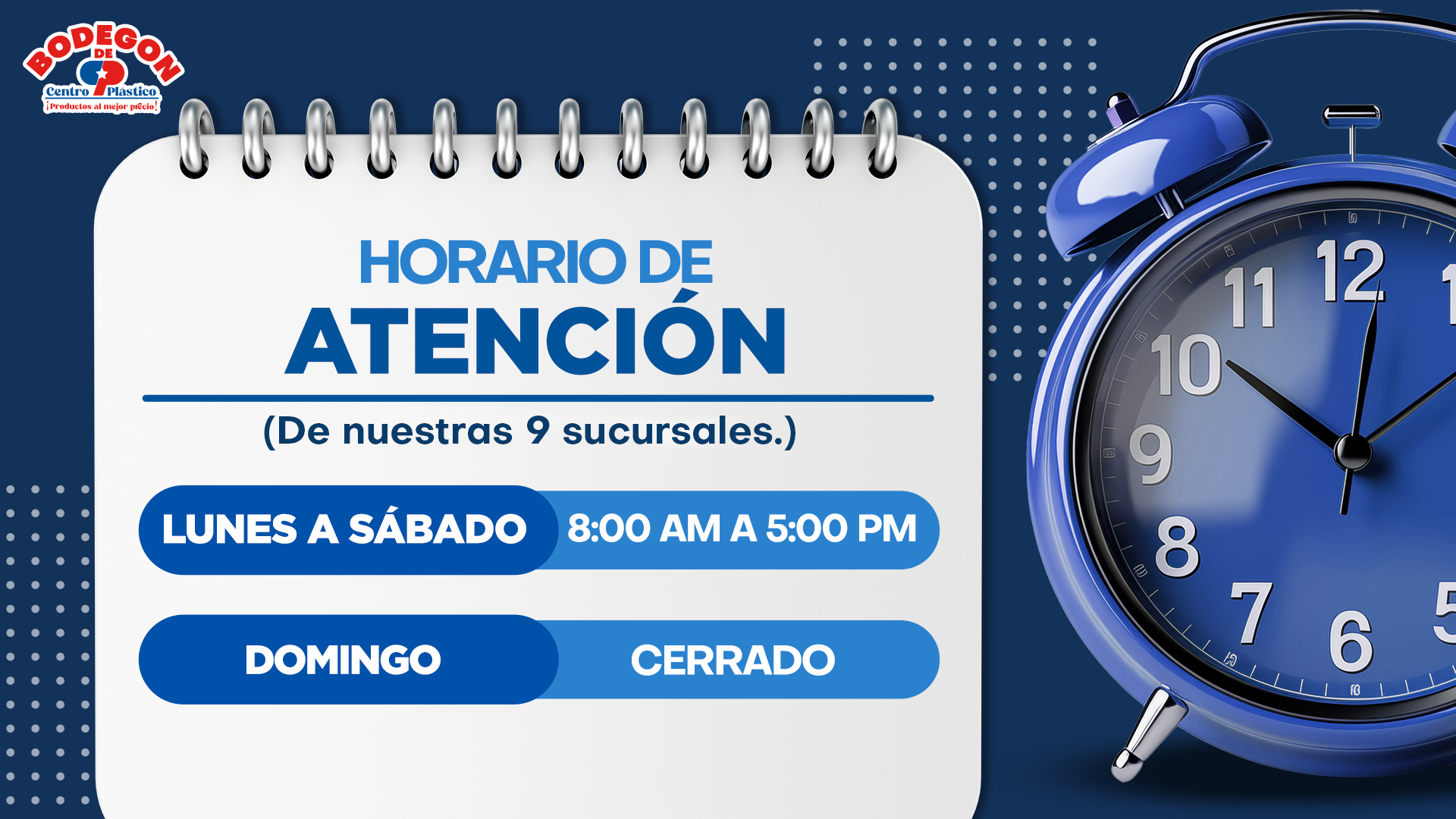 Horario normal de 9 sucursales